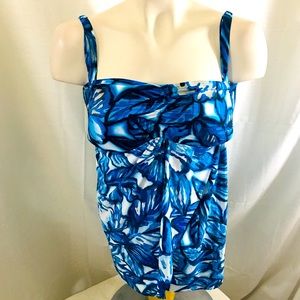 Contours by Coco Reef blue floral tankini top molded cup vented front size 8/32C
